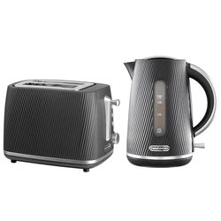 Daewoo Cascade Kettle & Toaster Set – 1.7L Rapid Boil Electric Kettle & 2 Slice Toaster Bundle – Black Ribbed Finish, Adjustable Browning, Reheat & Defrost, Removable Crumb Tray, Limescale Filter