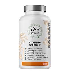 CYB | Vitamine C 1000mg Poudre d'Églantier 60mg - Cannelle - 180 Comprimés - 3 Mois d'Approvisionnement - Supplément Végétalien Quotidien - Nutriments et Vitamines Essentiels - Sans Gluten ni Lactose