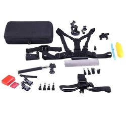 NK -KA3100-FO, Kit de acessórios para câmara de ação 44 em 1, estojo de transporte, suporte de guiador e ventosa, bastão de selfie, suporte de mão, cabeça e fivela, esponja flutuador, adesivos 3M