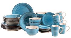 MÄSER 931619 Bel Tempo II Service de table vintage 30 pièces pour 6 personnes, en céramique peinte à la main, bleu foncé, grès, bleu