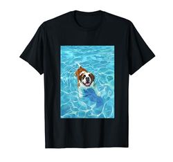 Divertido San Bernardo en piscina natación agua lindo perro mamá papá Camiseta