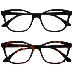 OPULIZE KAT Set di 2 Occhiali da Lettura - Montatura a Occhi di Gatto - Nero, Marrone - Uomo e Donna - Cerniere a Molla - RR59-12 - +2.50