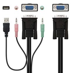 KVM Switch VGA USB 1U-2PC con cables, permite controlar dos PC desde un solo teclado y monitor, ideal para optimizar espacio y recursos.