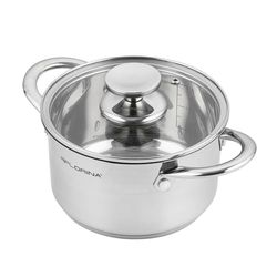 FLORINA Casserole en Acier Inoxydable (2,5 l) I 18 cm de Diamètre I Casserole Économe en Énergie FALCON I Casserole Induction avec Couvercle en Verre I Inox I Tout Feux, Argent