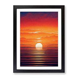 Artsy Ocean Sunset Framed Print for Living Room Bedroom Home Office Décor, Wall Art Picture Ready to Hang, Black A3 Frame (34 x 46 cm)