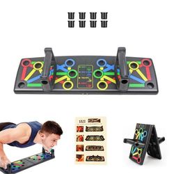 Multifunctionele Opdruktafel 14 in 1. Opvouwbaar Push-up Bord met Handgrepen en Weerstandsbanden van 100% Latex met Oefengids voor Thuistraining. Training thuis.