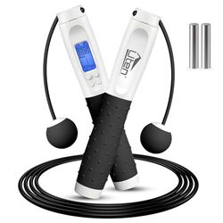 Uten Springtouw, draadloos springtouw met teller voor volwassenen, fitness, verstelbaar, springtouw met siliconen handgreep, wit en zwart