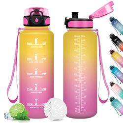 Drinkfles, 1,5 l, drinkfles met filter, herbruikbare fles, lekvrije waterfles, waterfles met tijdweergave, flessen voor fiets, school, fitness, sport, fitnessstudio, yoga