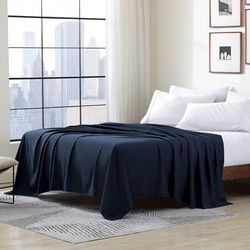 Cathay Home Single Flat Sheet Lençol de cima, poliéster, azul-marinho, rei (102" x 105")