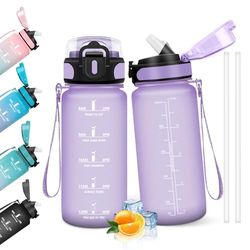 HoneyHolly 500ml flaska, BPA-fri och läckagesäker, vattenflaska med sugrör, återanvändbar vattenflaska, grundskola, motiverande vattenflaska för skola, gym, kontor, löpning