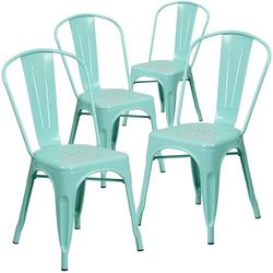 Flash Furniture Blake Commercial Grade Sedia impilabile per interni ed esterni in metallo verde menta, confezione da 4