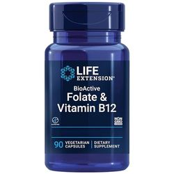 Life Extension, Bioactive Folate & Vitamin B12, Alta Dosis, 90 Cápsulas veganas, Probadas en Laboratorio, Vegetarianas, Sin Gluten, Sin Soja, No GMO