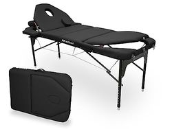 WELLCORE Aluminium Vouwbrancard, met Dubbele Inklapbare Rugleuning, 185 x 65 cm, Kunstleer, In Hoogte Verstelbaar, Scharnierende Hoofdsteun, Gezichtsgat, Kleur Zwart, Draagtas, Tot 225 kg