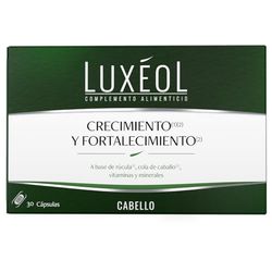 LUXÉOL - Complemento Alimenticio - Crecimiento(1)(2) Y Fortalecimiento(2) Del Cabello - A Base De Rúcula, Cola De Caballo, Vitaminas Y Minerales - Mujer/Hombre - Programa de 1 mês - 30 Cápsulas