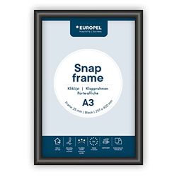EUROPEL Snap Frame Black A3, 25 mm | Aluminium Anodised Construction & Anti-Glare Cover | Clip Poster Holders for Retail & Advertising Displays | Notice Sign Board Frame for Walls