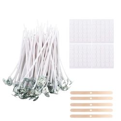 ASelected 200 PCS Candle Wick Set 10 CM Wicks For Candles Candle Wick Set With Holders And Fixing Stickers Smokeless Candle Wick Cotton Candle Wick for Candle Making Candle Diy