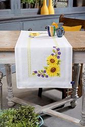 VERVACO Kit ponto cruz caminho de mesa kit completo bordado tecido impresso girassóis decoração para artesanato iniciantes completo DIY adultos conjunto criativo presente ca. 40x100cm Embroidery