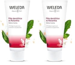 Weleda Dentifricio Ratania, dentifricio senza fluoro al gusto menta, con estratti di mirra e radice di ratania, efficacia contro la placca clinicamente testata (1x75 ml) (Confezione da 2)