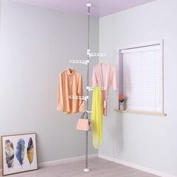 BAOYOUNI 4 niveaux Support de rangement pour vêtements à linge et séchoir à linge réglable au niveau du sol au plafond H (68.90-92.50) H (90.55-114.17) Inches ivoire