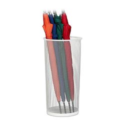 Relaxdays paraplyställ, för paraplyer och promenadkäppar, runda, metall, rutnätsoptik, paraplyhållare, H x D: 49,5 x 26 cm, vit, 1 styck