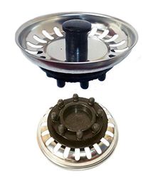 Kibath 200403 Tampa de pia de aço inoxidável. Com fecho de borracha/borracha. Diâmetro 8 cm. Acabamento em brilho cromado e preto