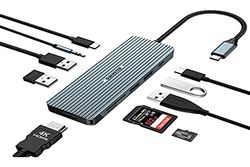 10 en1 Adaptador USB C Docking Station Dual Monitor(4K HDMI, 2 USB 3.0, 2 USB 2.0, USB C, PD 100W, Audio, Lector de Tarjetas SD/TF) Compatible con MacBook Pro/Air, Surface Pro/GO y Type C Devices C