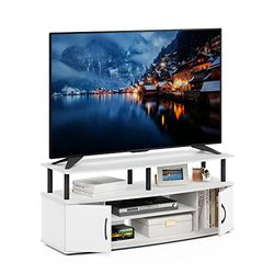 Furinno Jaya Large Entertainment Center Houd maximaal 55 inch tv, gebouwd hout, wit/zwart, 119,9 (B) x 49,8 (H) x 40,1 (D) cm
