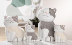 Pack of 2 Figure, Cat, Ceramics, cream, gray, white, PU 2, 2 assorted, L. 12 cm, W. 14 cm, H. 21 cm