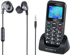 Trevi SICURO 10 mobiele telefoon voor senioren, met grote toetsen + hoofdtelefoon met kabel HMP 696 M zwart, 1,77 inch lcd-display, mobiele telefoon voor senioren met SOS-functie, spraakherhaling,