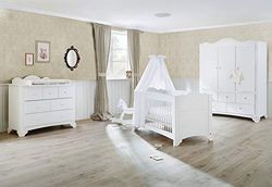 Pinolino wikkelcommode Riva extra breed, incl. afneembare aankleedopzet voor baby's en peuters, van wit MDF en massief essenhout