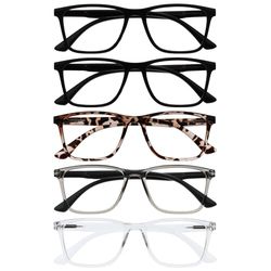 OPULIZE NYX Blue Light Blocking Reading Glasses - Anti-Glare Computer and Gaming Eyewear - 5 Pack - UV and Eyestrain Protection - Rectangular Frame - Black Brown Grey Clear - Men Women - + 0.00