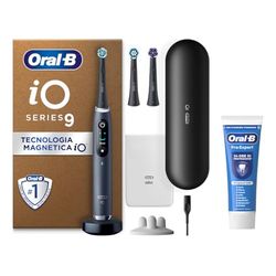 Oral-B Spazzolino Elettrico Ricaricabile iO 9 Nero, 1 Spazzolino Elettrico, 3 Testine Di Ricambio, Custodia Da Viaggio con caricatore + Dentifricio Oral-B Pro Expert, Pulizia Denti Efficace