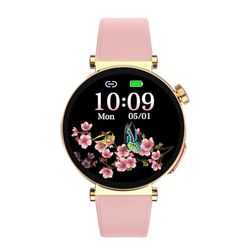 Knauermann NEO 2 (2025) – Oro rotondo – Orologio sanitario smartwatch – ECG – Funzione HRV – BT Bluetooth – apnea notturna – pressione sanguigna – cinturino in pelle bovina rosa, Durchmesser: 40mm;
