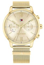 Tommy Hilfiger Orologio Analogico Multifunzione al Quarzo da Donna con Cinturino in Maglia Metallica in Acciaio Inossidabile Dorato - 1782302