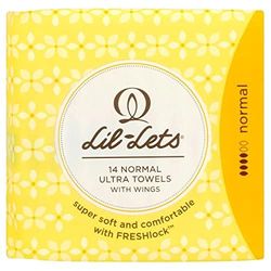 Lil-Lets Freshlock™ Ultra Thin Period Pads - 14 Count (1 Pack), Normal Absorbency, with Wings, Unscented, 100% Cotton Cover, Regular Absorbency Sanitary Towels