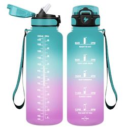 Vikaster 1,5 l drinkfles met rietje, BPA-vrij, 1500 ml, lekvrije kunststof waterfles, drinkfles voor yoga, reizen, fitness, wandelen, outdoor