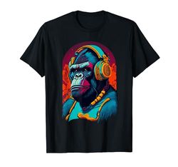 Gorila Con Auriculares Pintura Gorila Música Camiseta