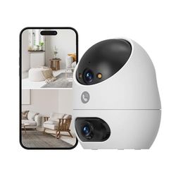 Beans View Kamera wewnętrzna 3K z podwójnym obiektywem, obrót 360°, kolorowy noktowizor, wykrywanie ludzi, kamera bezpieczeństwa dla zwierząt domowych, WiFi 2,4 GHz, współpraca z Alexa (D220 5MP)