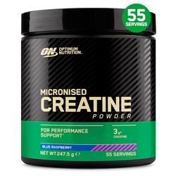 Optimum Nutrition Micronised Creatine Powder Flavoured, Blue Raspberry – 3 g creatine monohydrate per serving, muscle support for high intensity training, 247.5 g, 55 servings – performance supplement