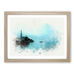 Boat In Hallstatt Austria In Abstract Modern Art Framed Wall Art Print, Ready to Hang Picture for Living Room Bedroom Home Office Décor, Oak A3 (46 x 34 cm)
