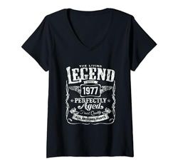 Mujer 47th Birthday Living Legend Since 1977 Classic Vintage Camiseta Cuello V