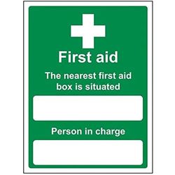 VSafety 31010AN-R "De dichtstbijzijnde First Aid Box is gelegen" Eerste hulp Algemeen Teken, Stijf Kunststof, Portret, 150 mm x 200 mm, Groen