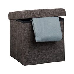 Relaxdays Tabouret pliant en lin pouf de rangement pliable repose-pieds de stockage carré 38 x 38 x 38 cm avec couvercle amovible assise table appoint ottoman coffre chaise banquette, brun