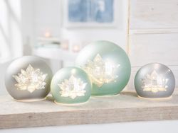 Pack of 4 Decorative object (LED), Ball, Lotus motif, Glass, gray, green, PU 4, 2 assorted, D. 12 cm