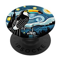 Mascota de observación de aves Tucán - Van Gogh Starry Night Style PopSockets PopGrip Adhesivo