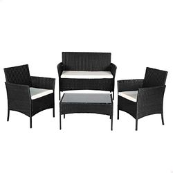AKTIVE 61135 - Conjunto Muebles de terraza/jardín 4 Piezas, 2 sillas Individuales, 1 sofá Doble y Mesa de Centro, Material ratán, Resistente e Impermeable, Muebles de Exterior