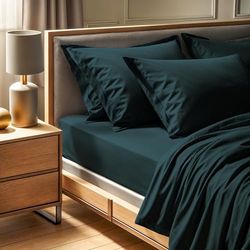 Premium Ranforce King Fitted Sheet (160 x 200 + 30 cm), 100% Cotton, 145 Thread Count, Petrol Green, Machine Washable at 30°C, Soft & Durable Bedding