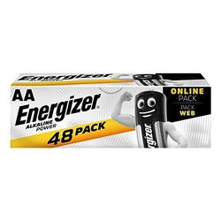 Energizer Alkaline Power - Pilas AA (Paquete de 48) - 1,5V Baterías Alcalinas - para Aparatos Domésticos y Electrónicos - Embalaje 100% reciclable - 7 años de Vida útil [Exclusivo en Amazon]