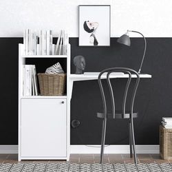 Modern Study Desk, Blanco y Negro, 114 x 100 x 40 cm, 100% melamina revestida, 18 mm de Grosor, Elegante y Funcional para la Oficina en casa