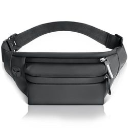 AiQInu Riñonera Mujer Hombre, Riñonera Multifuncional de Nylon Impermeable con Cinturón Ajustable, 3 Compartimentos con Cremallera, para Entrenamiento al Aire Libre, Viajes, Casual, Correr, Concierto